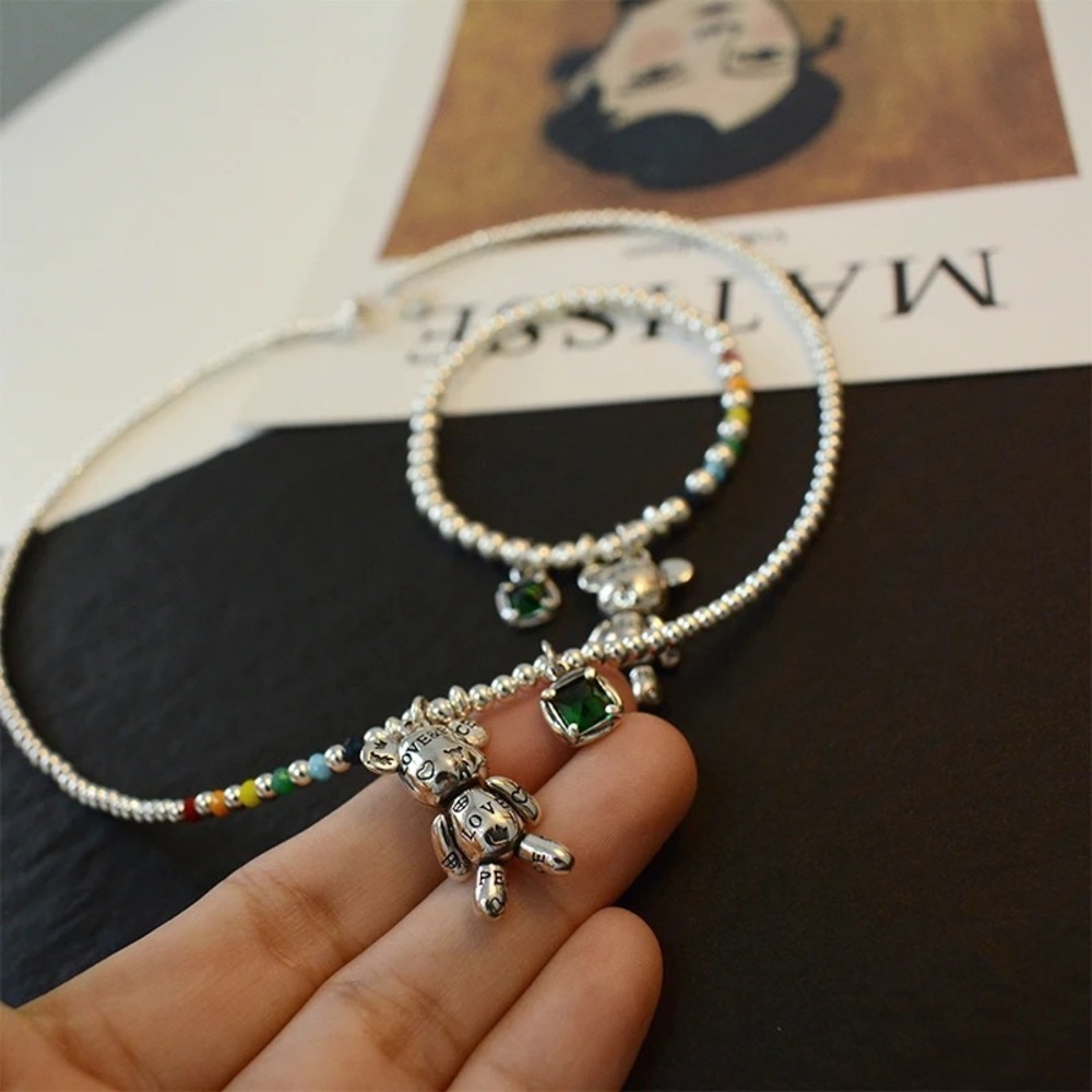 2pcs Zara Set Rainbow Original Bears Love Bear Silver Balls Necklace Bracelet